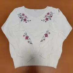 COLZA 花柄刺繍 ニットセーター L ホワイト　ハニーズ美品