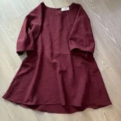 バーガンディーレッドパスラムトップス5部袖オペーククリップ