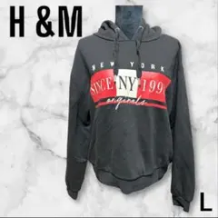 【H &M】L ブラック フード付きパーカー 裏毛 秋冬