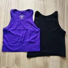 アシックス・タンクトップ紫 ＆ 綿タンクトップ黒 2枚セット