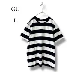 GU ジーユー　メンズ　半袖ボーダーカットソー　Tシャツ　Lサイズ　白　ネイビー