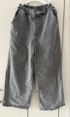 パール付き グレー デニム ワイドパンツ♡　サイズ140㎝のサムネイル