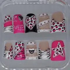 レオパードとゼブラ柄ネイルチップ | ダックネイル| ギャルネイル