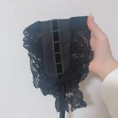フリル レース 黒 ヘッドドレス ロリィタ