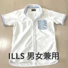 ILLS 白厚手生地ボタンダウン胸ポケットプリントシャツ男女兼用　　L