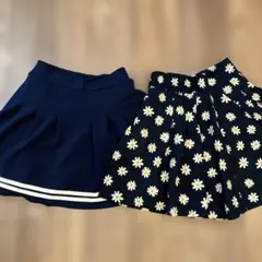 ネイビー ストライプと花柄キュロットスカート 2枚セット