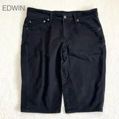 【エドウィン】デニムハーフパンツ 短パン ストレッチ 綿混 カジュアル 黒【M】