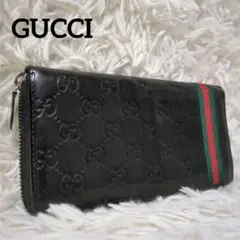【美品】グッチ☆長財布 GGシマ シェリーライン ラウンドファスナー 黒