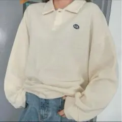 プルオーバーシャツ【M】ポロシャツ ドロップショルダー 綿混合／長袖カットソー