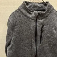 美品✨【S~M】ヘリンボーンジャケット グレー ジップアップ 裏起毛 フリース