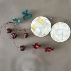 ★ピアス4点セット　まとめ売り　お花　シェル　円　ループ　赤　エメラルドグリーン