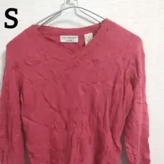 レース Vネック Tシャツ カットソー コットン 綿 100 長袖 赤 S