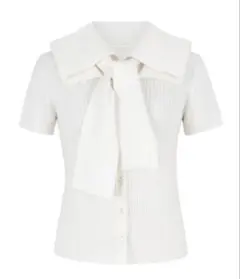andwang Contrast Ribbon Rib Top black - メルカリ