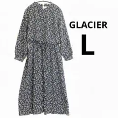 新品GLACIER ネイビー花柄長袖マキシワンピース
