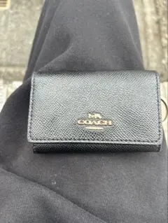 COACH 三つ折り財布 ブラック レザー - メルカリ