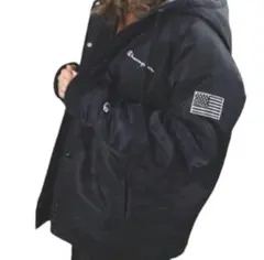 Champion◆チャンピオン◆黒◇フードジャンパー◇スタジャン◇中綿ダウン◇M
