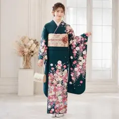 正絹 振袖 紺 金彩 古典花柄 成人式 結婚式 身丈160cm 裄64cm - メルカリ