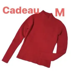 【美品】 Cadeau 毛100% ハイネック リブ編み 赤 イタリア ニットM