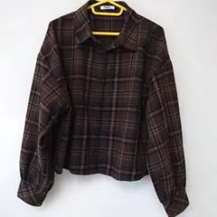 ブラウンチェック長袖シャツ