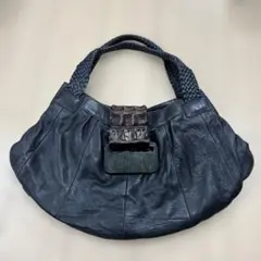 パピヨネ　PAPILLONNER 本革バッグ　クロコダイル装　ブラックレザーのサムネイル