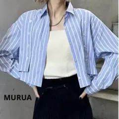 MURUA ムルーア ストライプ柄 オープンショルダーシャツ 長袖 クロップド丈のサムネイル