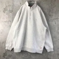 Y959古着　トレーナー　スウェット　ハーフジップ　ワンポイント　グレー