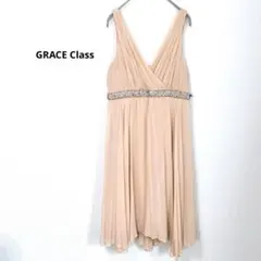 GRACEClass Vネック パーティードレス　シルク100% サーモンピンク