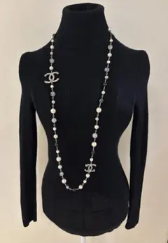 CHANEL ロングネックレス CHANELマーク星⭐︎とストーン付