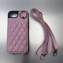 ピンク キルティング iPhone16ケース ストラップ付き
