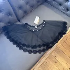 N19350新品 ケープ ブラック ポンチョ チュール ビジュー レース シアー