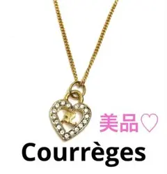 美品 Courrèges クレージュ ネックレス ハート ゴールド ストーン