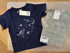 petit main 半袖Tシャツ 2点セット ネイビー カーキ　宇宙　恐竜