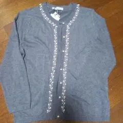 ZARA グレー　パール付きカーディガン