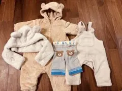 80サイズ/もこもこベビー服セット フード付きロンパース・オーバーオール・パンツ