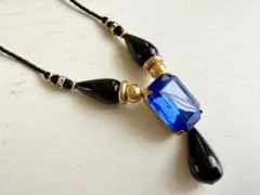 年代物 当時物 未使用 BLUE ビジュー ×ブラック vintageネックレス