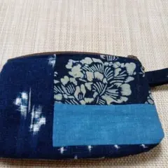 ②古布 木綿 藍染 絣 刺し子 ハンドメイド ファスナーポーチ - メルカリ