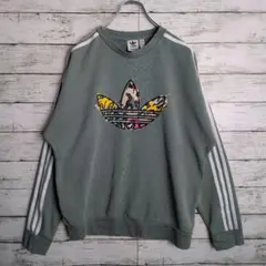 adidas トレフォイル総柄ロゴ 3ライン スウェット M 古着のサムネイル