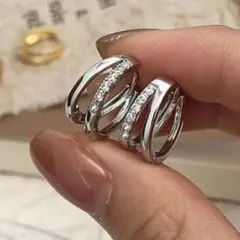 S925 シルバー パラレルフープピアス クリスタル 上品 大人可愛い 夏アクセのサムネイル