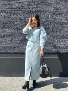 LOUNIE ルーニィ ダブルジャージーVネックプルオーバー ライトブルー