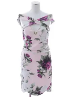 【最終値下げ新品未使用】ジュエルズフラワープリントオフショルダードレス　伸縮あり