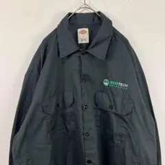 USA古着 dickies ディッキーズ ワークシャツ グレー 刺繍 企業系