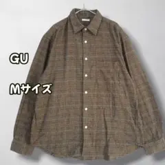 S0367　チェックシャツ　長袖　レギュラーカラー　ポケット付き　黄土色　M