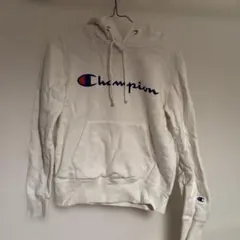 Champion ホワイト フード付きパーカー