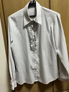 ストライプフリル長袖シャツ　サイズL