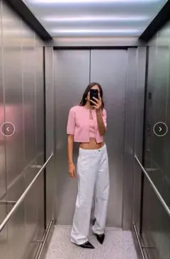 ZARA チェック柄 ニット アンサンブル ピンク クロップド丈