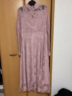 ピンク レース 長袖ワンピース