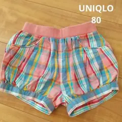 UNIQLO　80　ショートパンツ　女の子　カボチャパンツ　チェック　ピンク