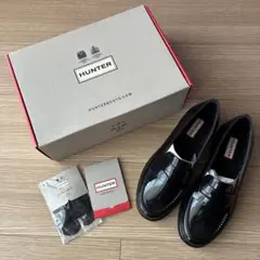 新品☆ HUNTER ローファー 黒 24 38 UK5 レインシューズ