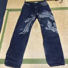 絡繰魂 メンズ デニムパンツ 鳳凰刺繍 和柄のサムネイル