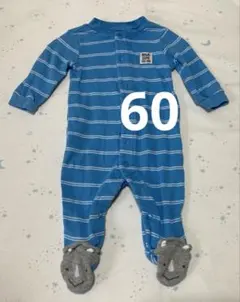 カーターズ 青 ストライプ 長袖ロンパース 60cm